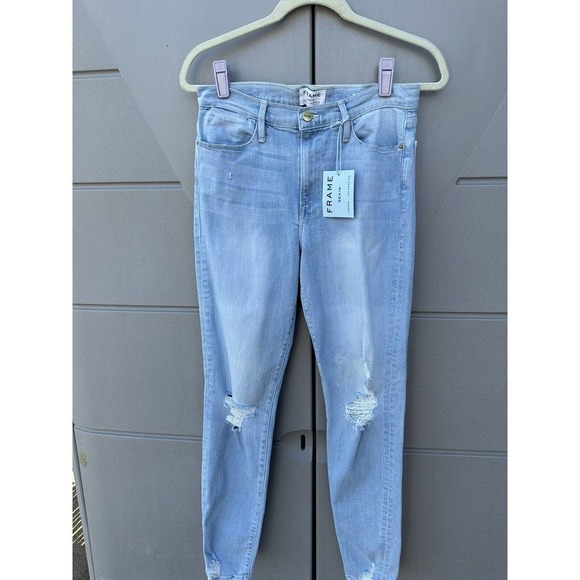 FRAME Le High Skinny Jeans Light Blue Rush Distressed Ripped Size 30 - Picture 2 of 12